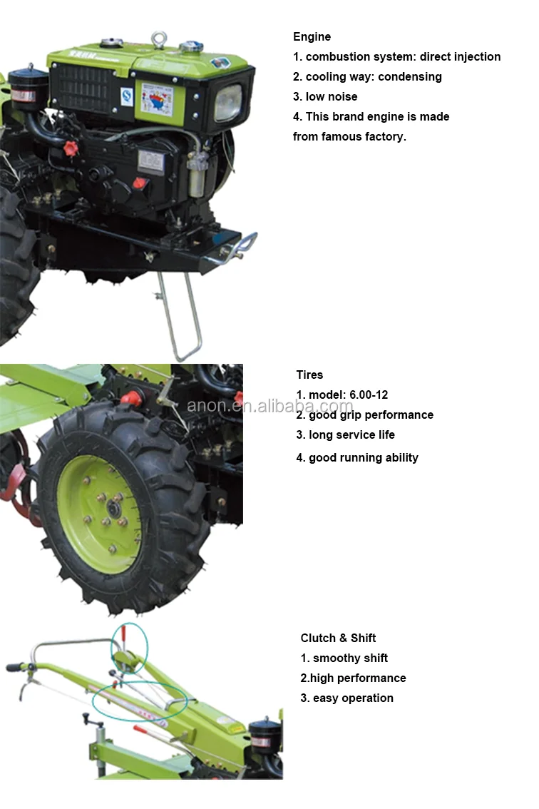 Anon Paddy Field Mini Walk Behind Tractor 8hp 10hp 12hp Walking Tractors In Kenya Two Wheel 15hp