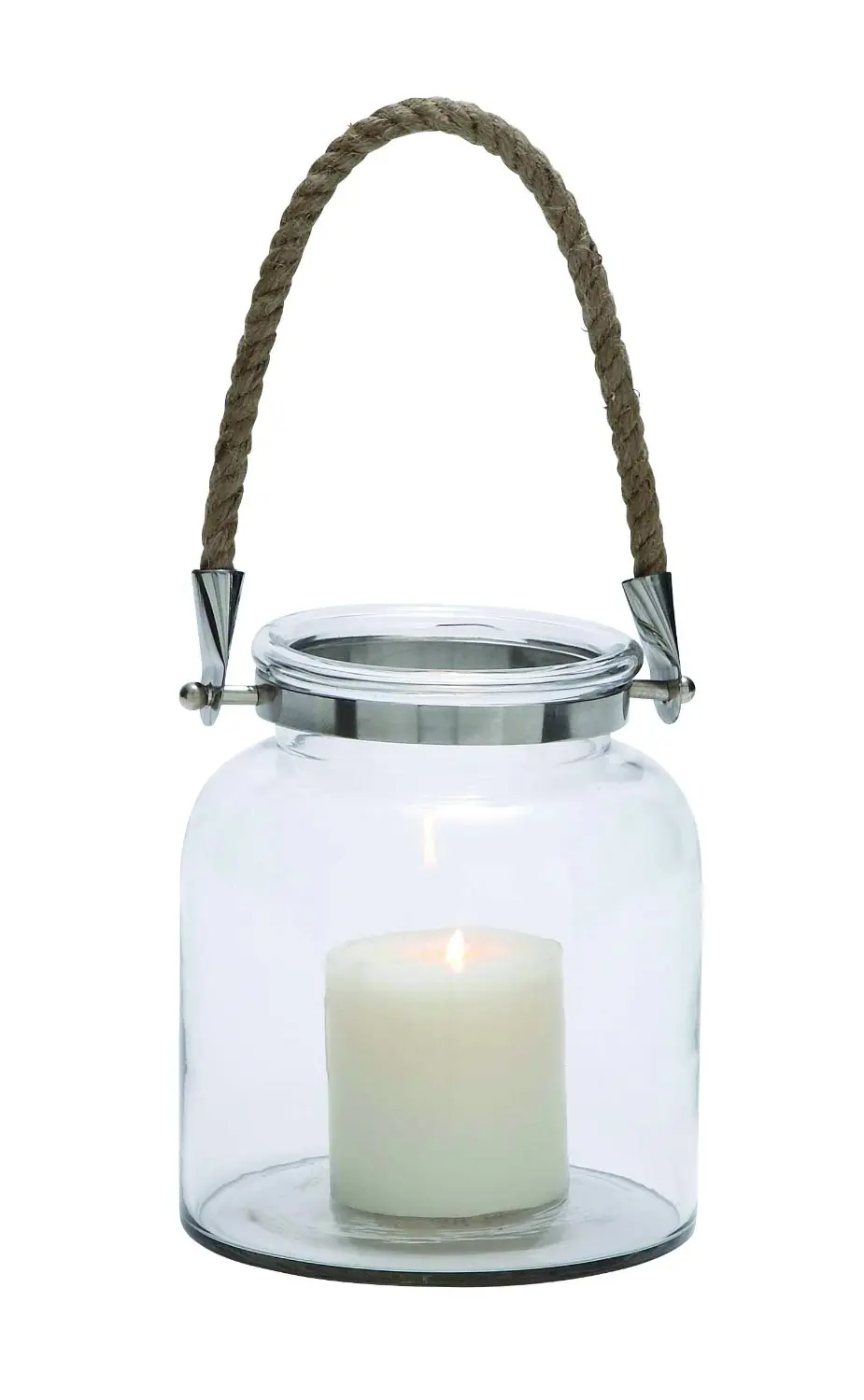 Plutus Brands Contemporary Styled Glass Metal Lantern Rope Handle