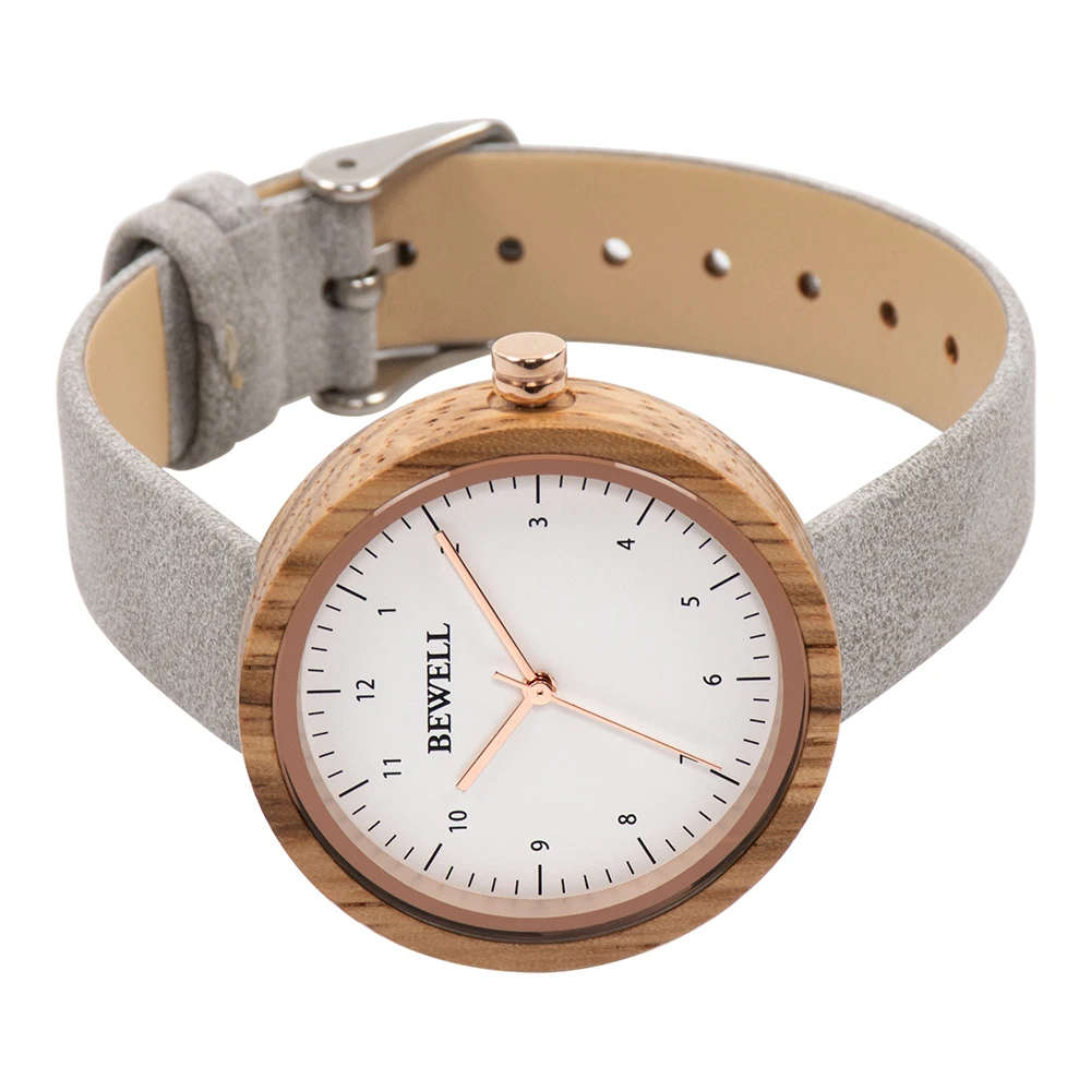 便宜的私人标签logo定制女士腕表皮革木材手表不锈钢caseback石英机芯