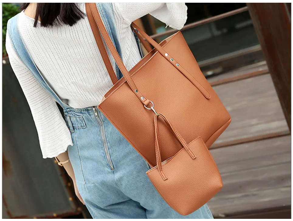 2018 New Women's Cheap PU Leather Rivet 3 Pieces Shoulder Bag