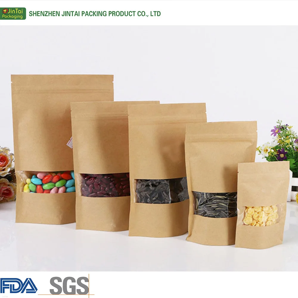 250g Dried Food Packaging Bags Brown Kraft Paper Stand Up Alumimum Foil
