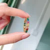 Foxi jewelry fashion crystal rainbow colors gold rings for girls