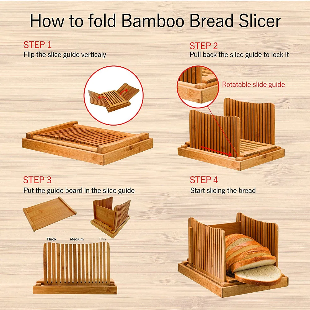 Bamboo Foldable Bread Slicer With Different Slicing Sizes Foldable ...