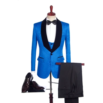 M03 Africaine Style Chaud Hommes Costumes Taille Personnalisée Bleu Royal Tissu Homme Costumes Châle Revers Côté Fente Marié Veste Pantalon
