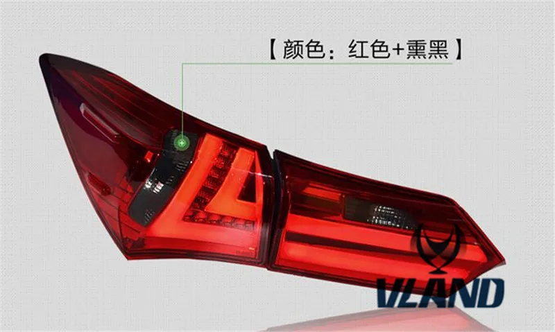 Vland Factory Car Lights For 2014-2016 Corolla Altis LED Taillight Red Smoke  Factory Wholesale Plug And Play