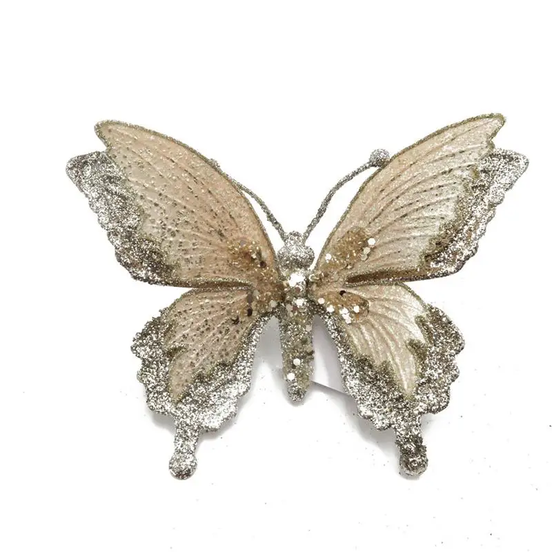 Champagne Christmas Glitter Butterfly With Clip For Christmas Tree