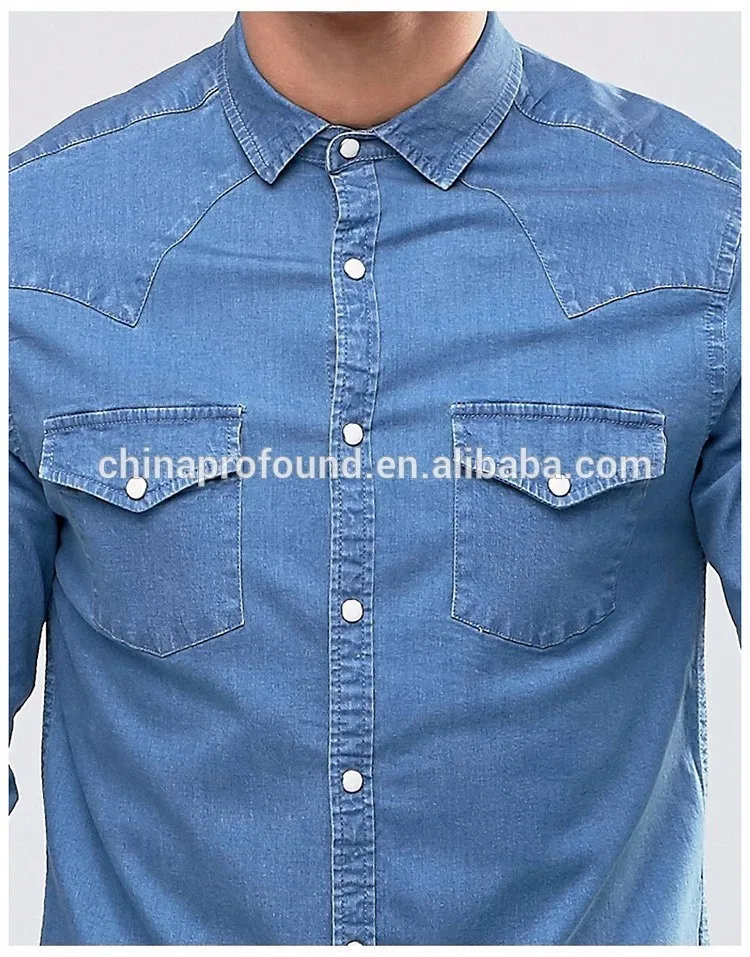 Men Fashion Designer Denim Shirts Two Pocket Long Sleeve Styling Cotton