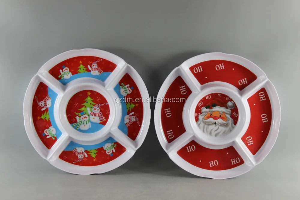 Round Shape Melamine 5 Section Plate,Xmas Division Tray