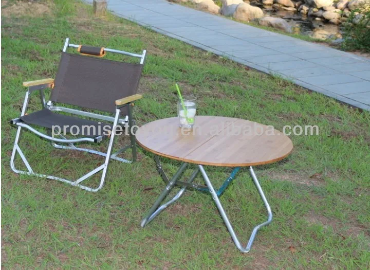 Outdoor Folding Table Round Bamboo Camping Table Folding Table Cooler