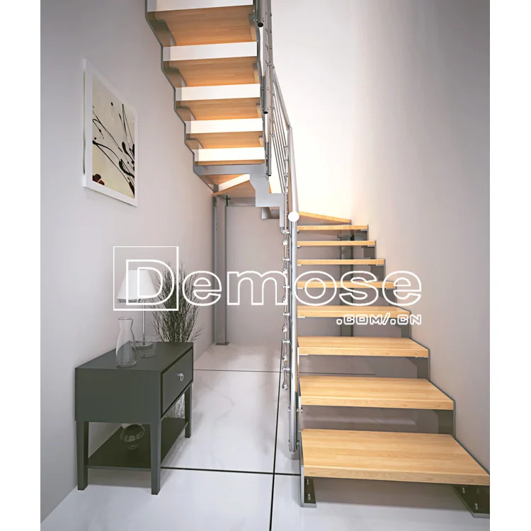 Customized Modern Stainless Steel Staircase with Wood Tread for Indoor ...