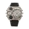2018 New Oulm Watch Luxury Relojes Men's Military Leather Strap Sports Big Dial Clock Dual Time Quartz Design Watch Hot