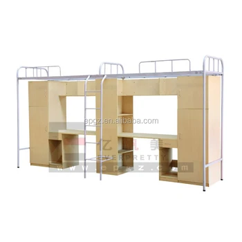 Cheap Adult Metal Double Bunk Bed With Wardrobe And Computer Desk