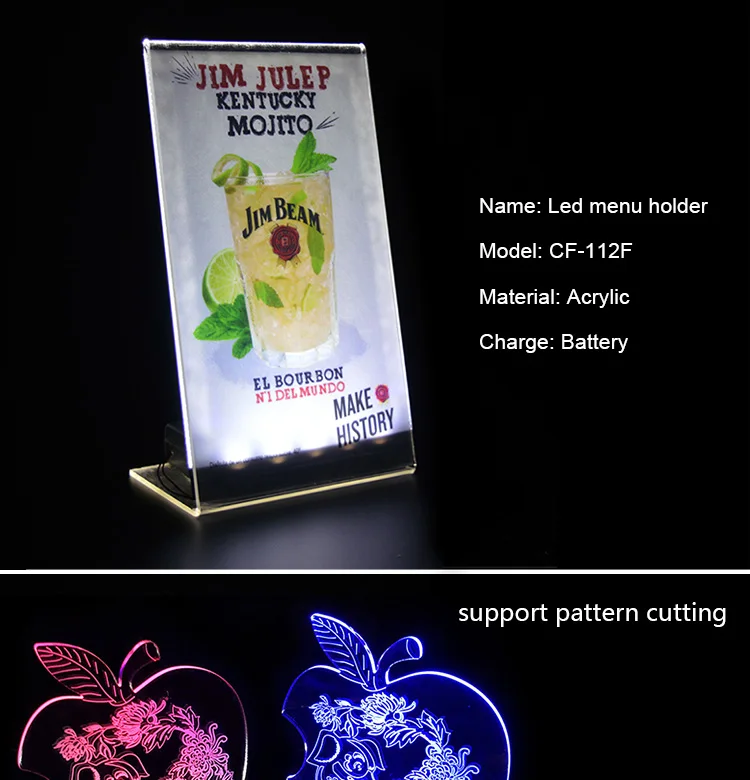 Restaurant Drink Plastic Light Up Menu Book Covers Card Display Acrylic