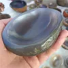 Agate ashtray well polished natural agate bowl oval round agate carving for souvenir