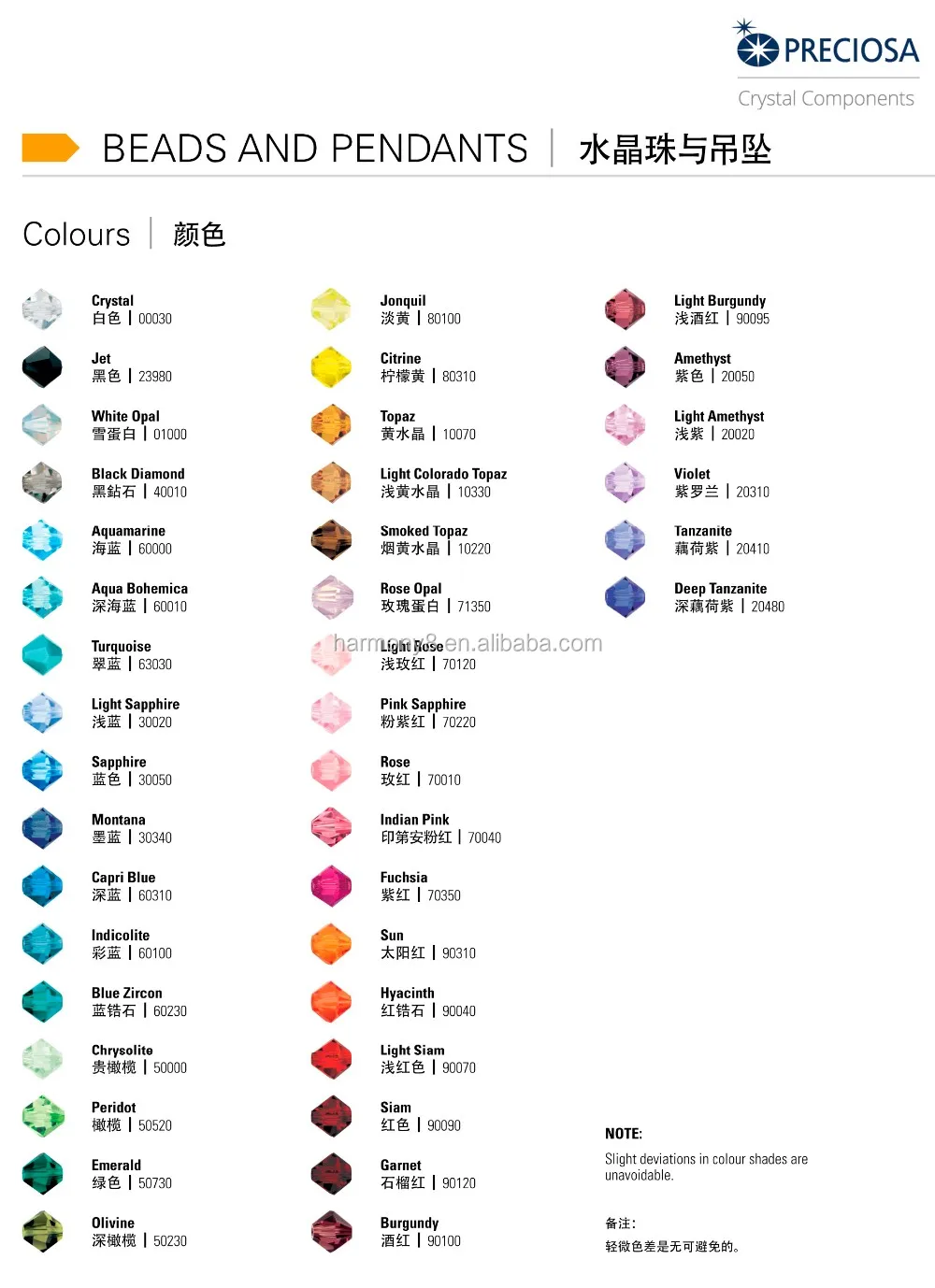 Preciosa Beads Color Chart