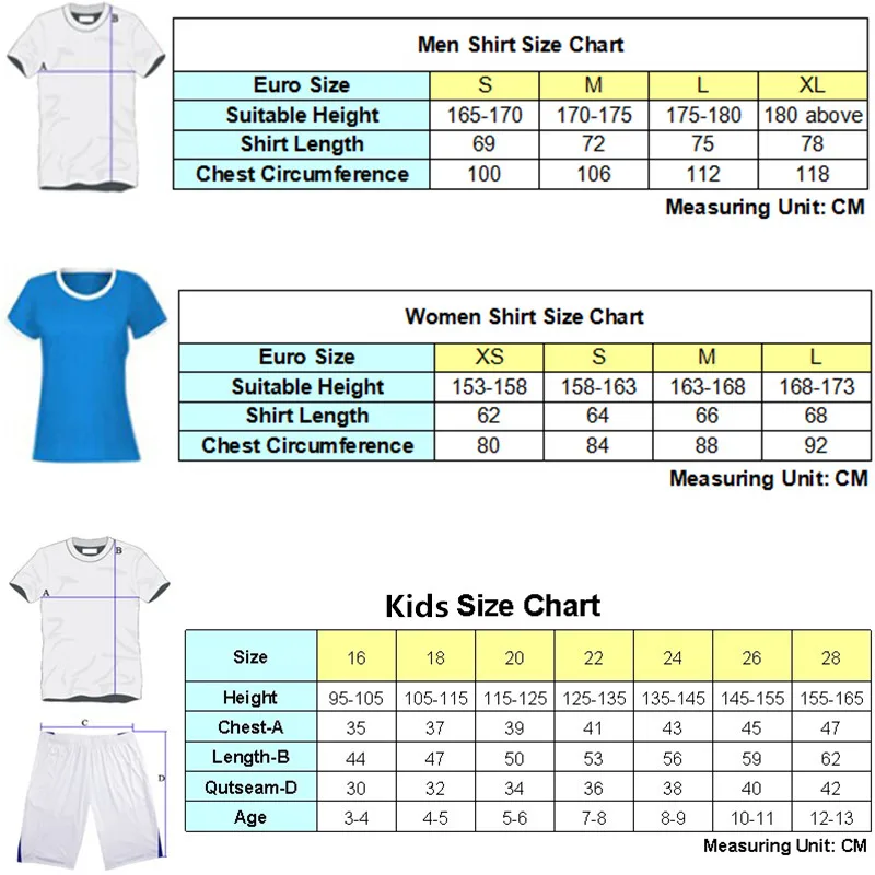 soccer jersey size chart youth