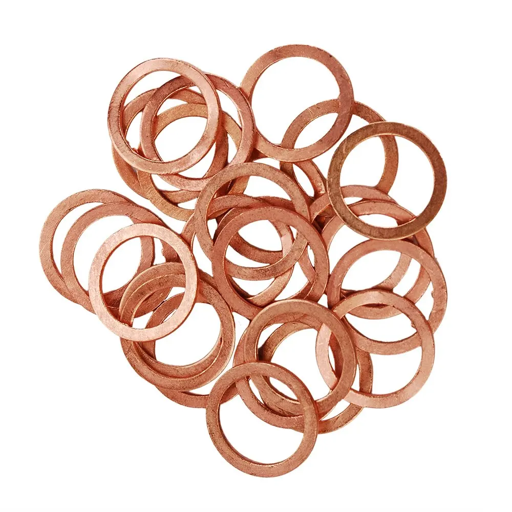 HIFROM 30pcs M14 Copper Washers Flat Ring Sump Plug Oil Seal Gasket Sealing Fitting Washers