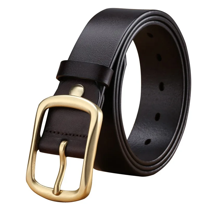 3.8cm high quality brown black solid brass pin buckle genuine leather belts