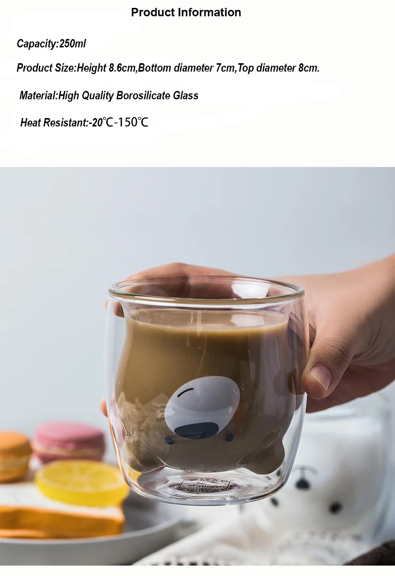 250ml Creative  Animal Shaped Clear Double Wall Glass Cup Present Coffee Mug
