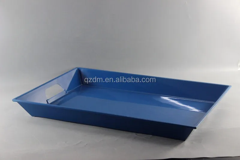 Solid Melamine Blue Serving Tray With Handle 20 Inch