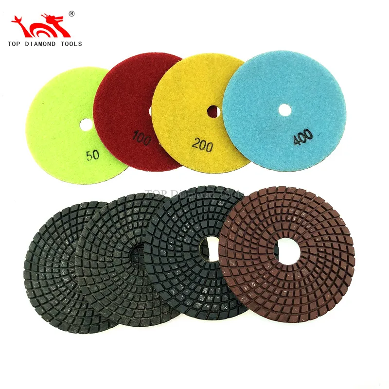 Diameter 100mm or 125mm Wet Used Flexible Diamond Polishing Pad For Stone Polishing