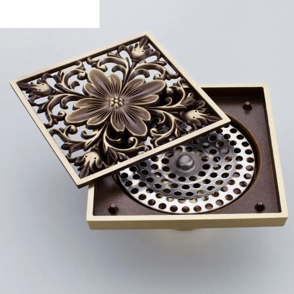 YAOHAOHAO Brass Copper floor drain/carved retro stainless steel floor drain smell - a sieve