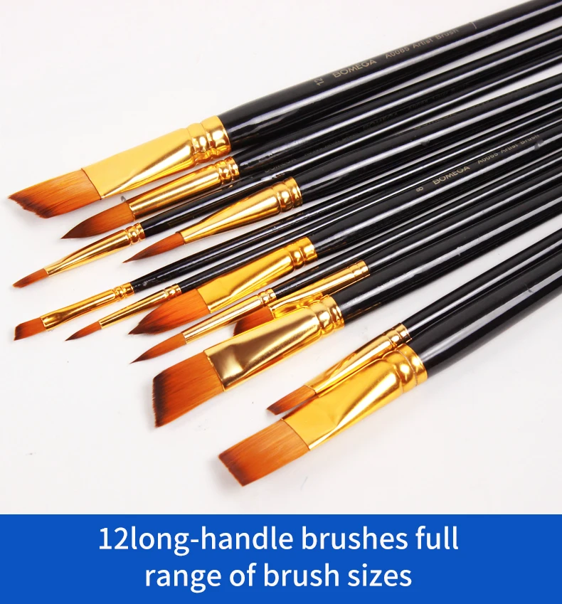 Bomeijia 12pcs Bristle Nylon Hair Professional Oil Paint Brush Set With