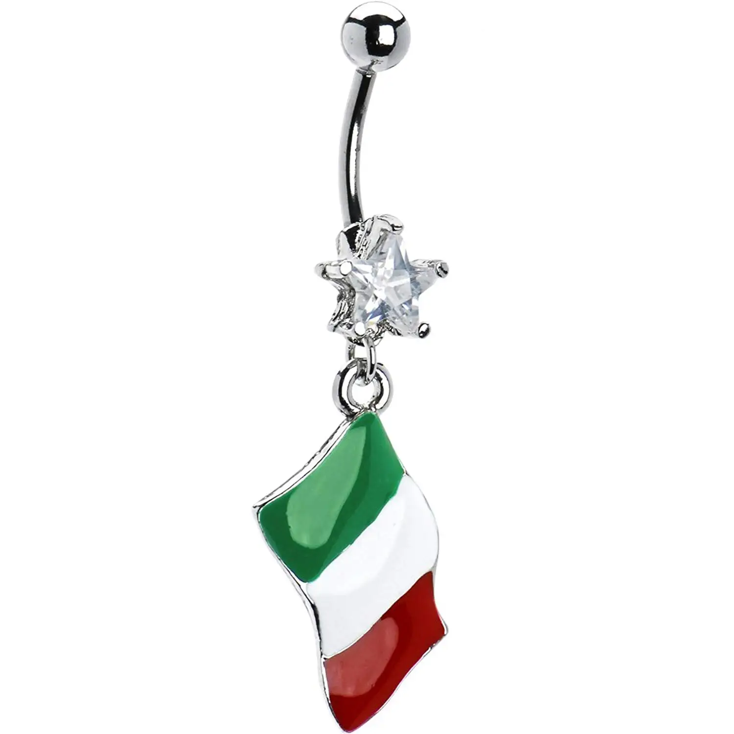 Body Candy Stainless Steel C'est la Vie Italy Flag Dangle Belly Ring
