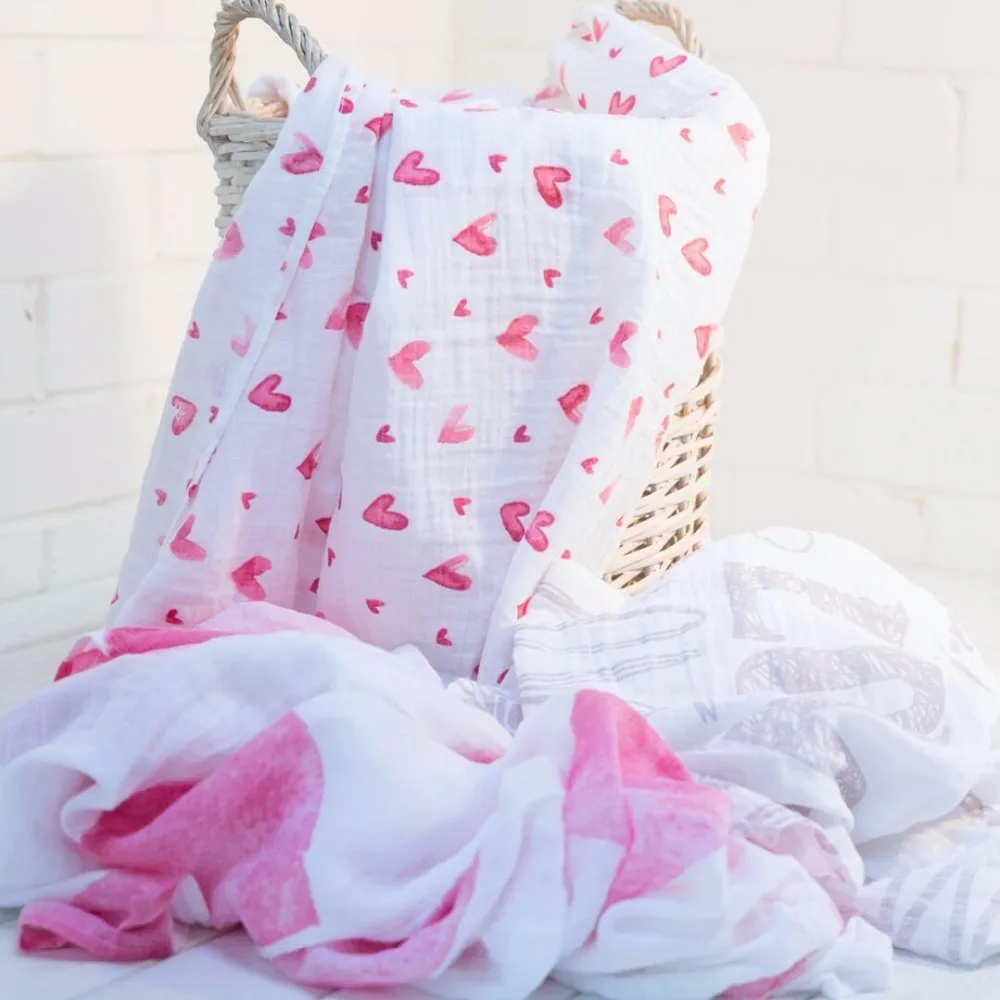 Organic Muslin Swaddle Baby Girl Blankets In 3 Beautiful Prints,Xl Size,Packaged In Exclusive
