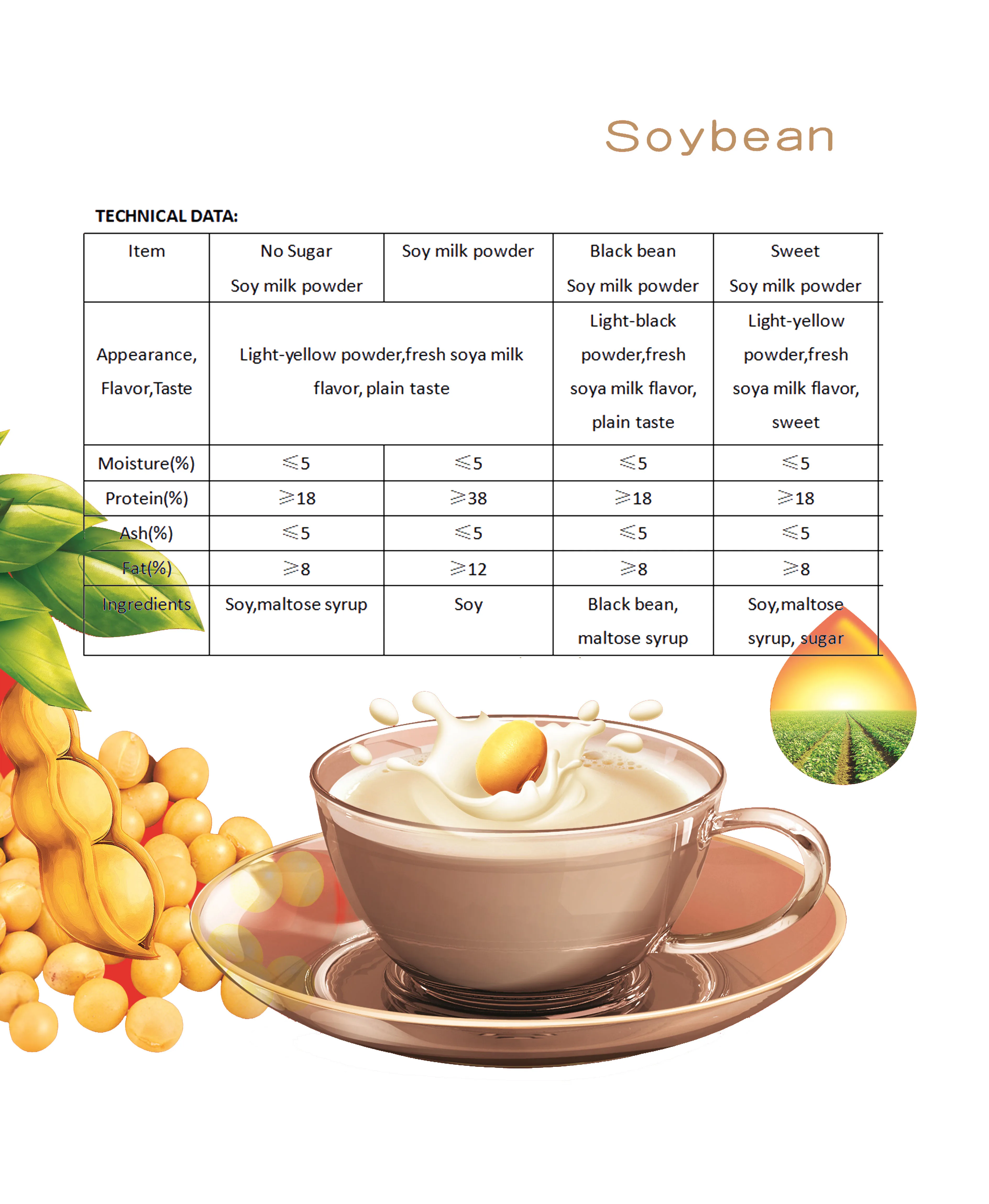 
Instant Soybean Powder Soya Milk Powder No Sugar No beany taste, dehull, enzyme deactivated,soya beverage powder 