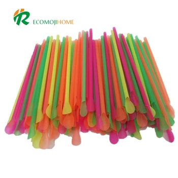 Environmental Food Grade Juice Box Colorful Plastic Straw With Spoon ...