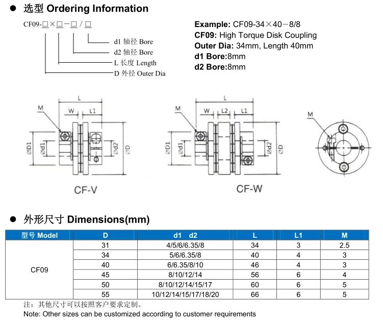 8mm Bore High Torque Coupling Flexible Beam Coupling Cardan Shaft