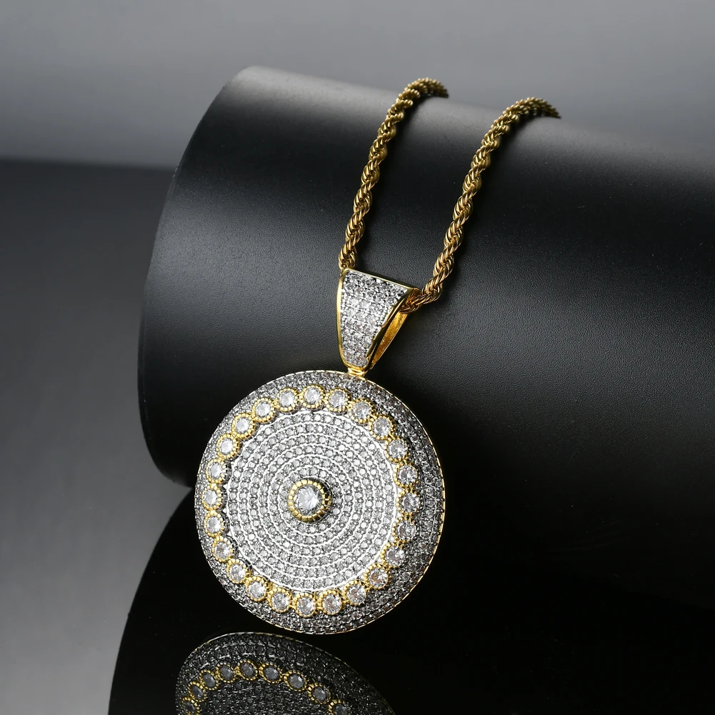 Bling Bling Hip Hop Disc Pendant Copper Micro Pave With Cz Stones ...