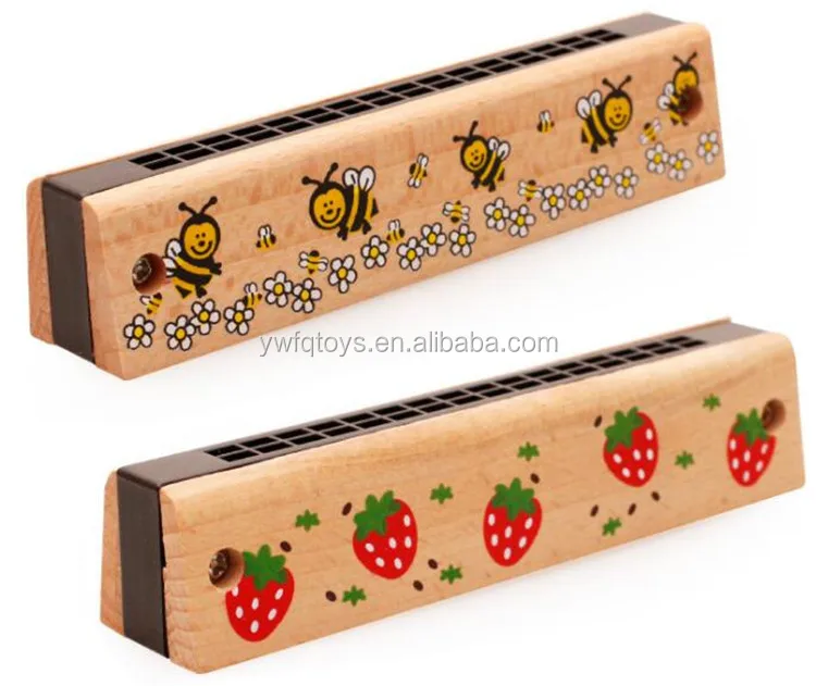 FQ brand wholesale hot selling new style16 /24holes kids Cartoon interesting wooden mini chromatic harmonica