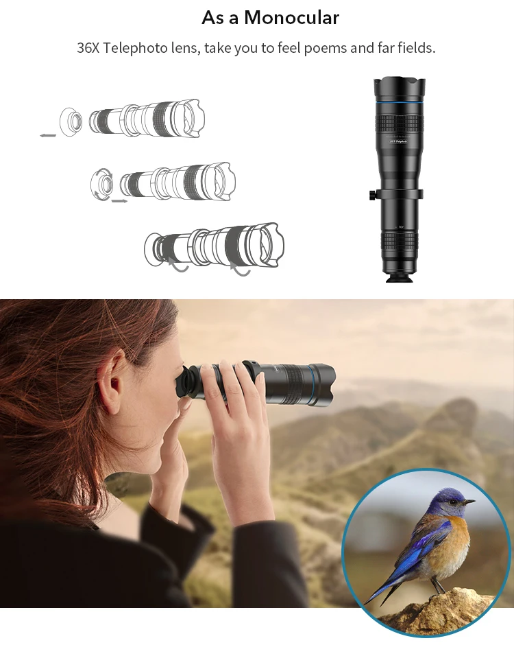 Apexel New Metal External Camera Telephoto 36x Telescope Lens With Jj04 Stable Tripod Buy