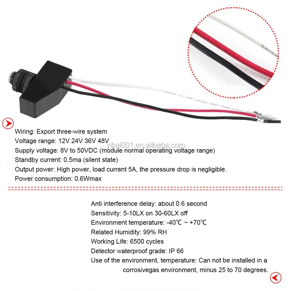 Interruptor Fotoc/élula Auto Encendido LED Interruptor de Control del Sensor de luz Atardecer hasta el amanecer 12V 24V 36V 48V