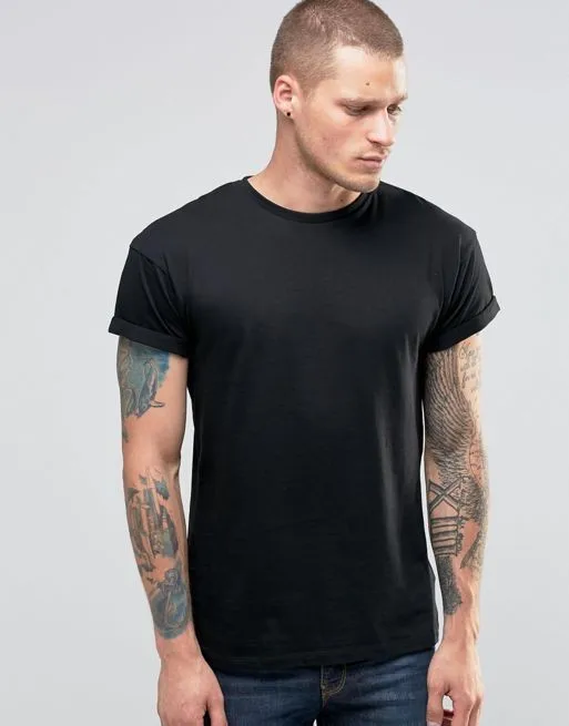 Wholesale Black T-shirt Mens Basic Blank T-shirt 100% Cotton Rolled ...