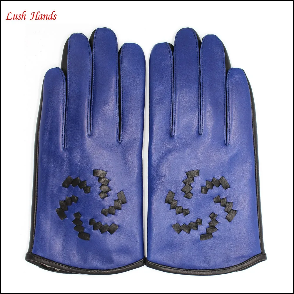 Ladies navy fashion short leather gloves