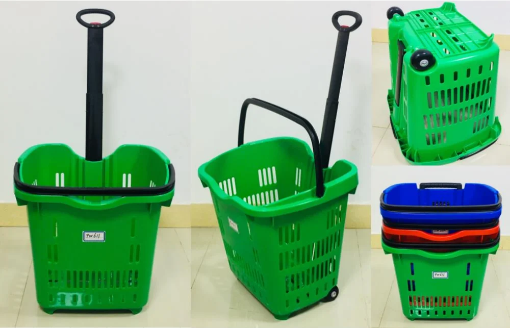 Roll Wheels Shopping Plastic Basket,50l Aluminum Folding Telescopic