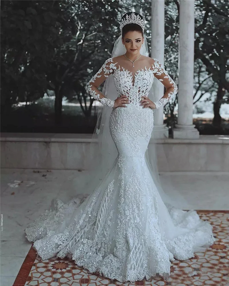 Custom Made Illusive Mermaid Wedding Dresses Full Sleeve