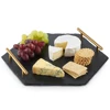 Natural slate stone material serving tray party cheese cake board with stainless steel handles