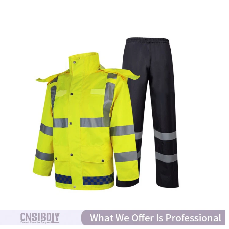 Custom 100% Waterproof Polyester Raincoat Reflective Construction ...