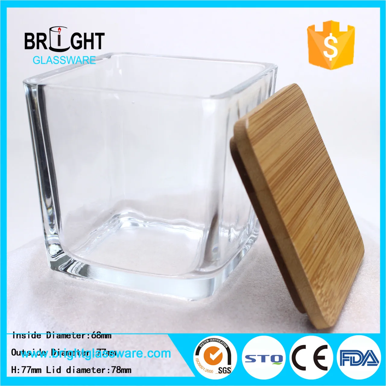 Best selling square wooden bamboo lids for glass candle jars wholesale