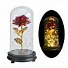 New Products Beauty 24k Gold Foil Rose Wholesale Golden Roses Flower With Led Lights In Glass Dome For Gift