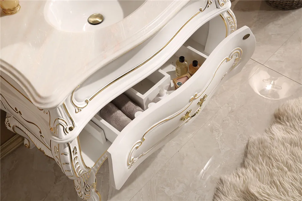 High End Solid Wood Bathroom Vanities In Gold Leaf,Romantic Euro Style