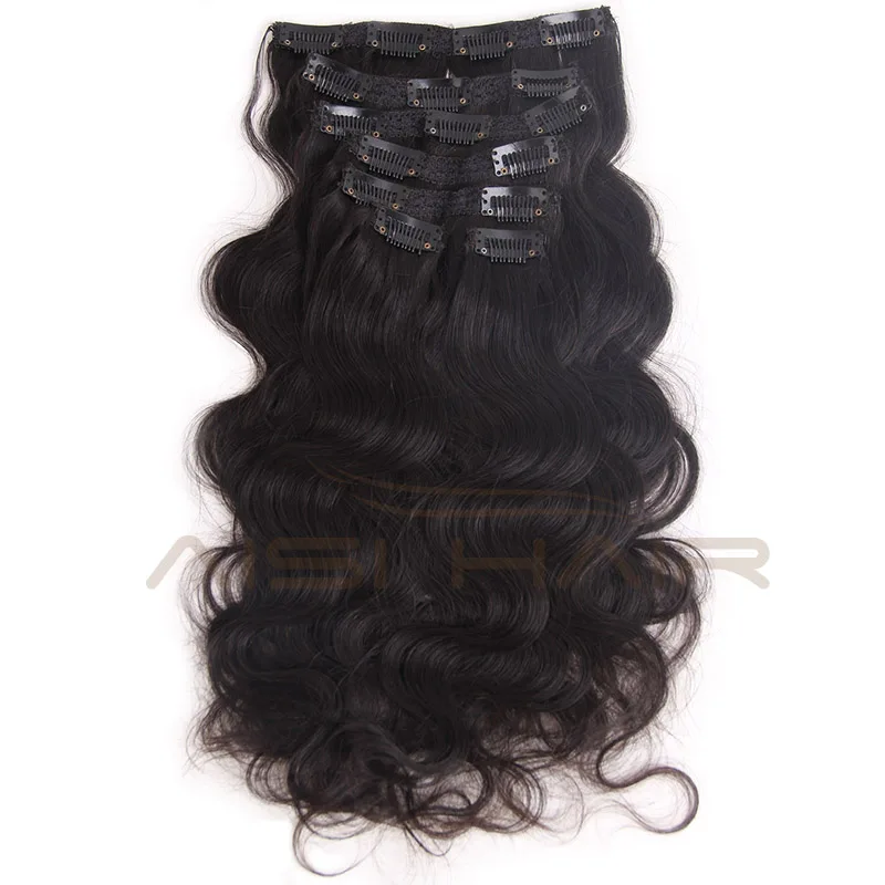 Wholesale Price Natural Black 100% Virgin Human Hair Brazilian Clip In Hair Extensions