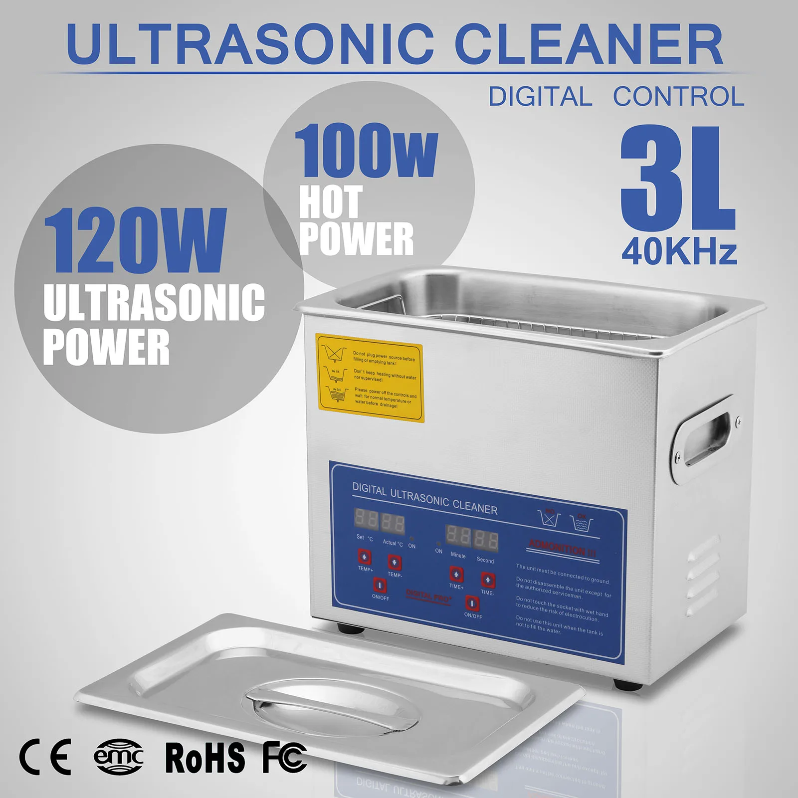 Strong Digital Stainless Steel Cleaner Ultrasonic Bath Cleaning 3l Tank