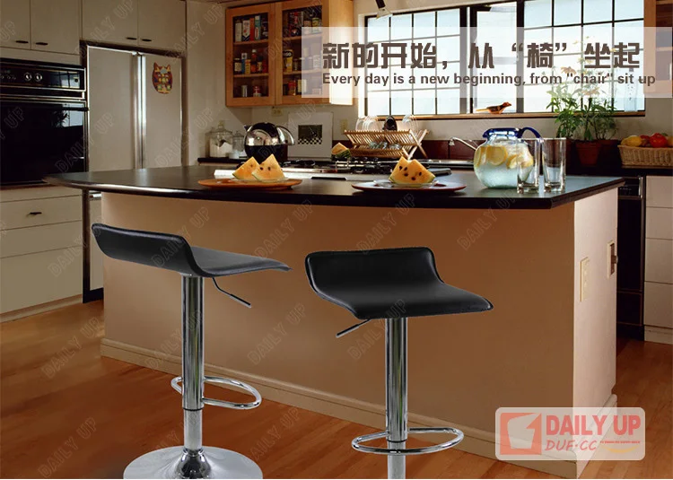 Adjustable Padded Bar Chair Stool With Footrest Fixed Low Back Kitchen Dining Chair Counter Chair With Upholstered PU Cushion