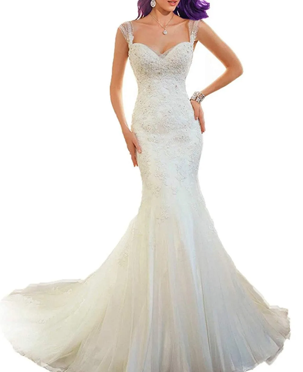 Cap Sleeve Wedding Dress Long Bridal Wedding Gown Backless Wedding