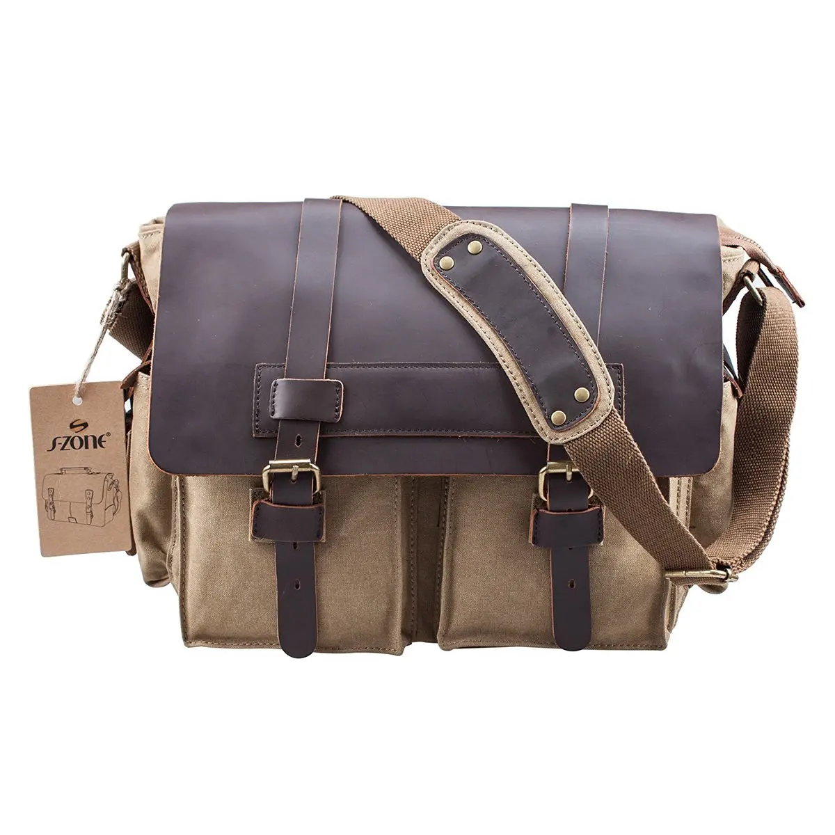 Buy S-ZONE Retro Canvas Leather Messenger traveling shoulder laptop Bag ...